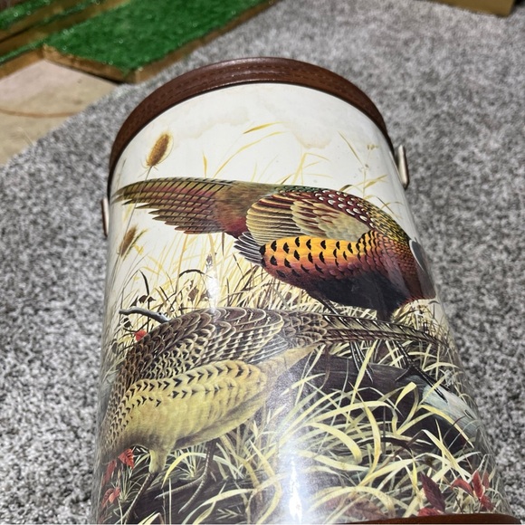 Vintage Pheasant Ice Bucket  With Lid - Faux Leather wildlife hunting bar  Note! - Picture 12 of 12